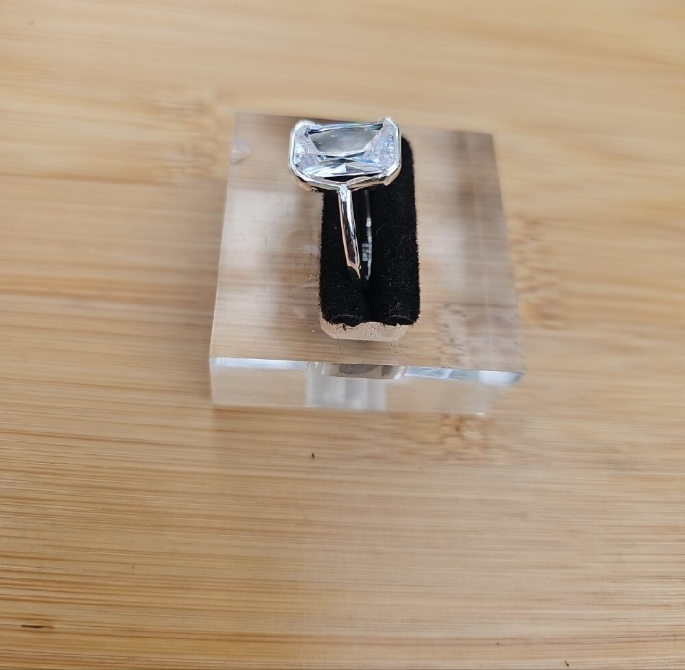 Sterling Silver Ring with Large Emerald-Cut 3 Carat Moissanite - Picture 2 of 7